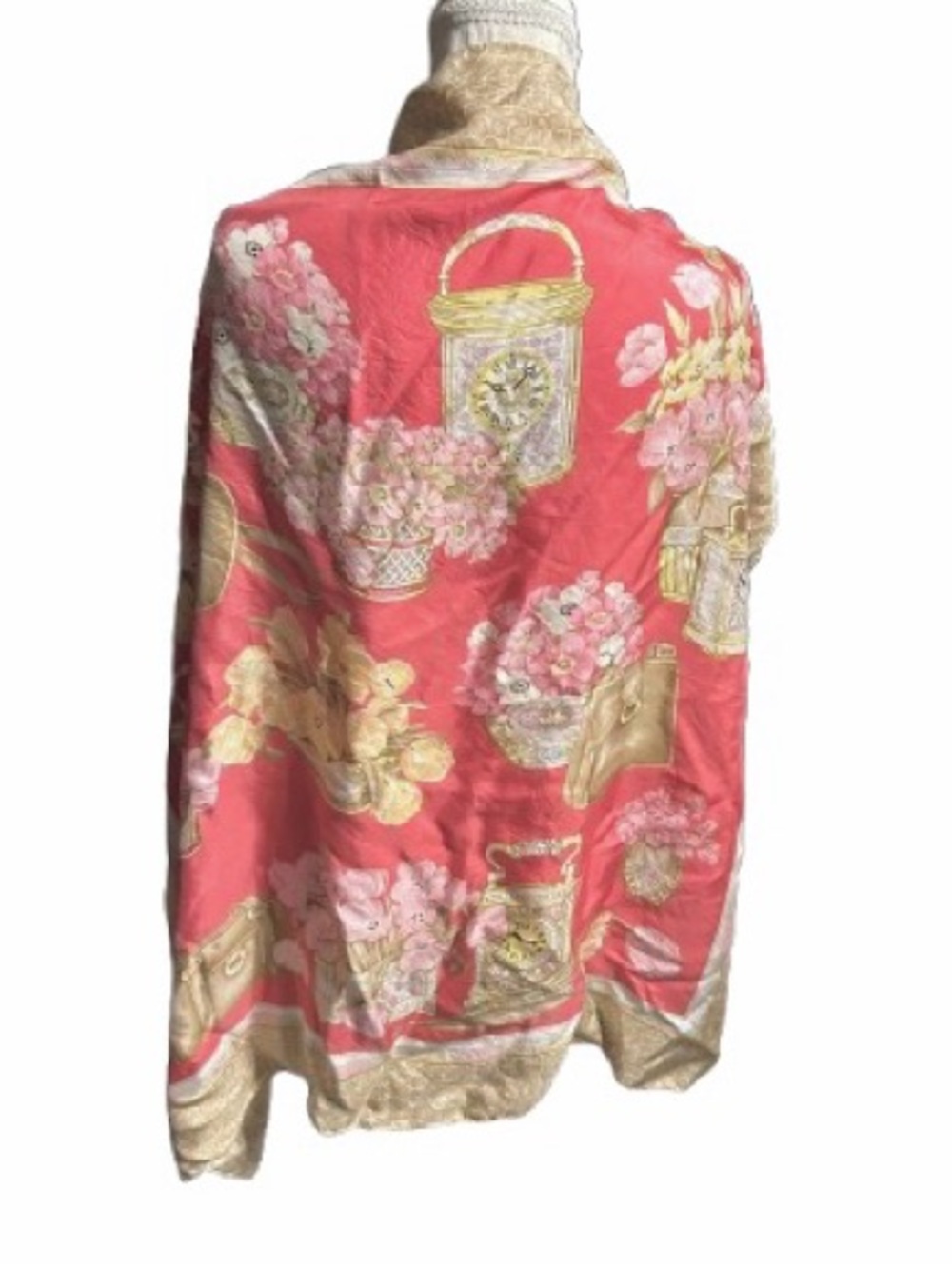 100% Silk CARLISLE Floral Scarf Designer Flowers Clocks Purse Pink Boho Tan Wrap